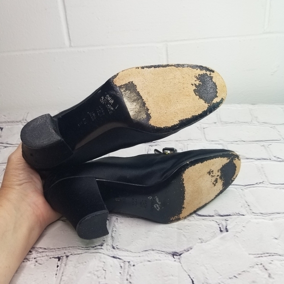 Vtg 90s Casadsi black satin jeweled pumps heels - Picture 10 of 13